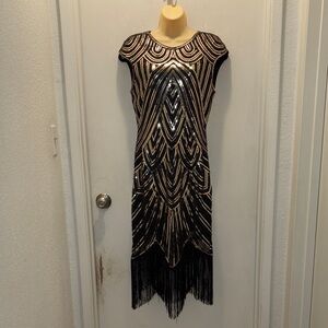 Fundaisy | Dresses | Fundaisy 92s Art Deco Emerald Greenblack  Beadedsequined Vneck Flapper Dress | Poshmark